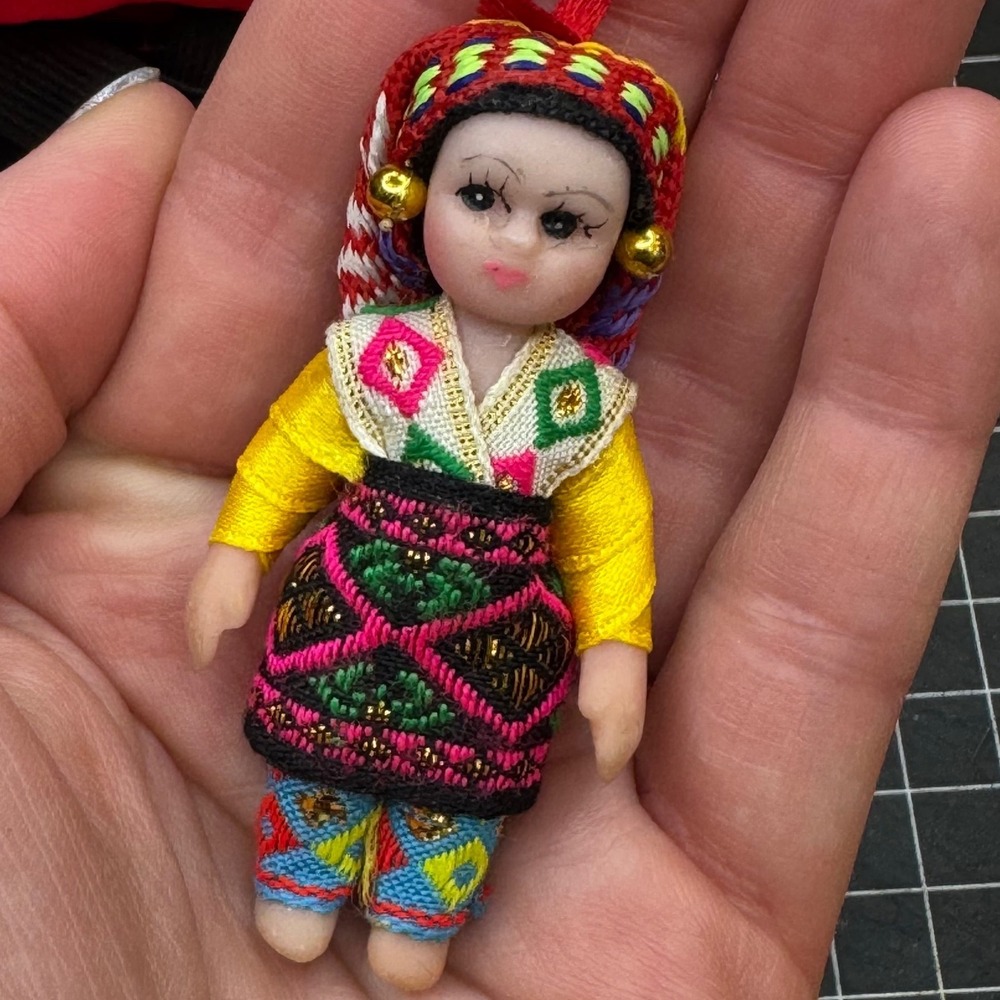Mini Handmade Hmong Hill Tribe Doll‎ Ornament Embroidered Traditional Vtg Thai